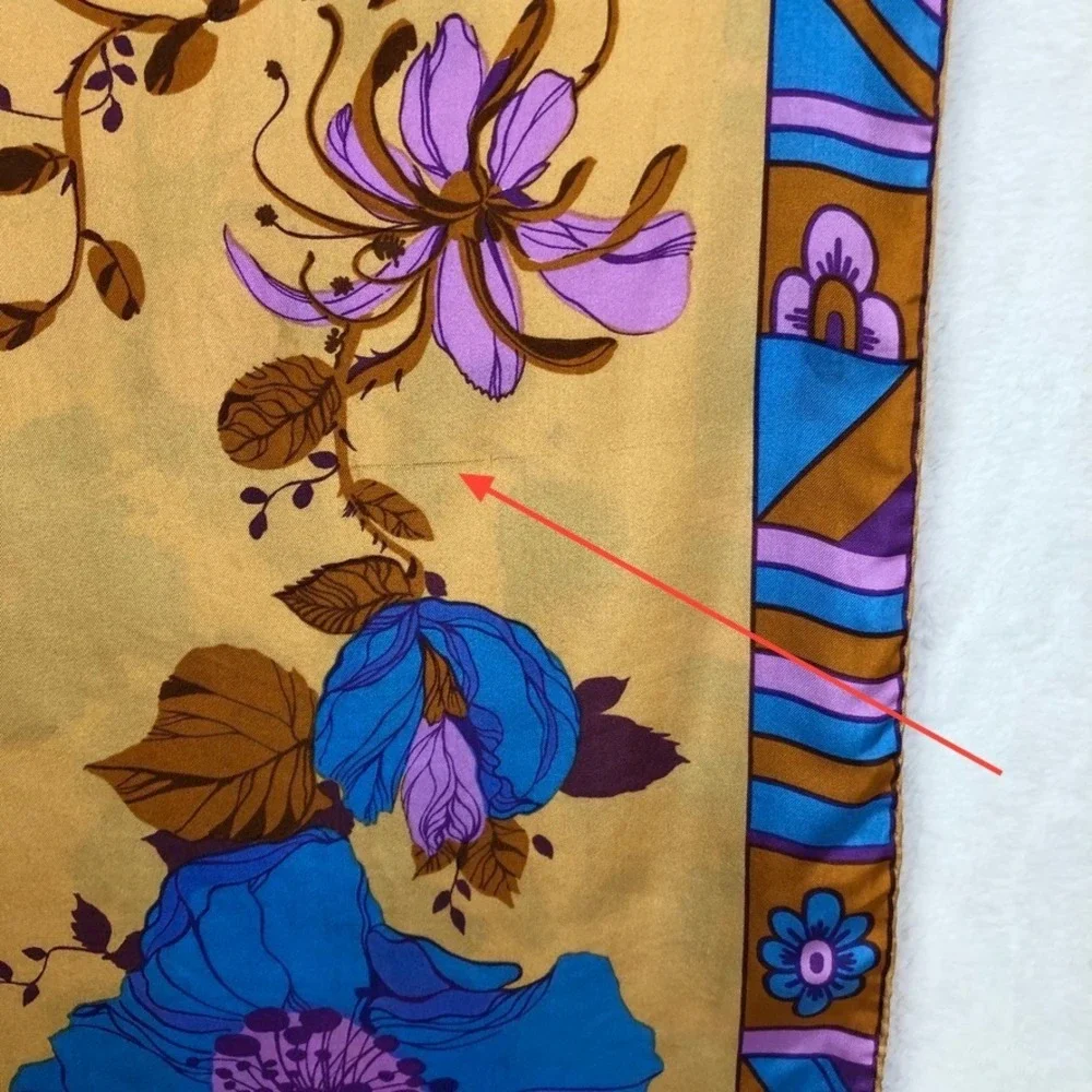 VTG Sant'Angelo Floral Geometric Oblong Scarf Blue Purple Gold‎ Fringe 14